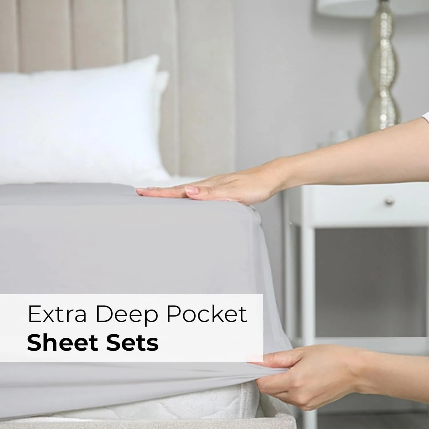 Extra Deep Cal King Sheet Set - 6 Piece Breathable & Cooling Sheets - Hotel Luxury Bedding Set w/18-24 Inch Extra Deep Pockets - Easy Fit - Super Soft, Wrinkle Free & Comfy - Light Grey, Cal King Size