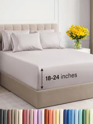 Extra Deep Cal King Sheet Set - 6 Piece Breathable & Cooling Sheets - Hotel Luxury Bedding Set w/18-24 Inch Extra Deep Pockets - Easy Fit - Super Soft, Wrinkle Free & Comfy - Light Grey, Cal King Size