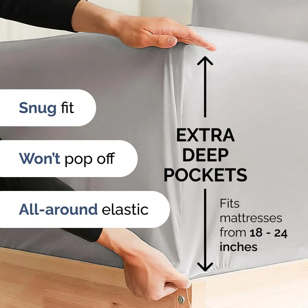 Extra Deep Cal King Sheet Set - 6 Piece Breathable & Cooling Sheets - Hotel Luxury Bedding Set w/18-24 Inch Extra Deep Pockets - Easy Fit - Super Soft, Wrinkle Free & Comfy - Light Grey, Cal King Size