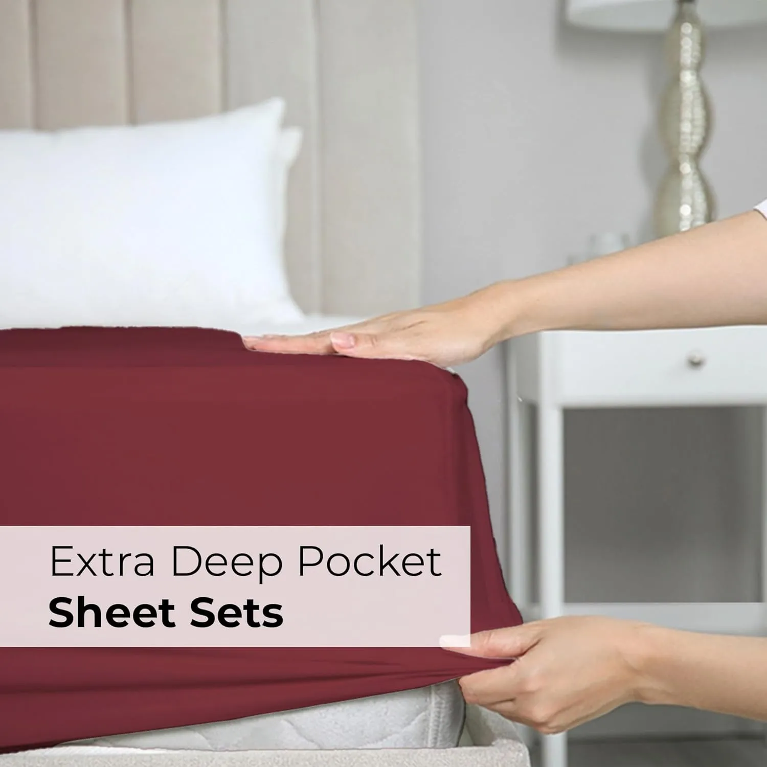 Extra Deep King Sheet Set - 6 Piece Breathable & Cooling Sheets - Hotel Luxury Bedding Set w/18-24 Inch Extra Deep Pockets - Easy & Secure Fit - Super Soft, Wrinkle Free & Comfy - Burgundy, King Size