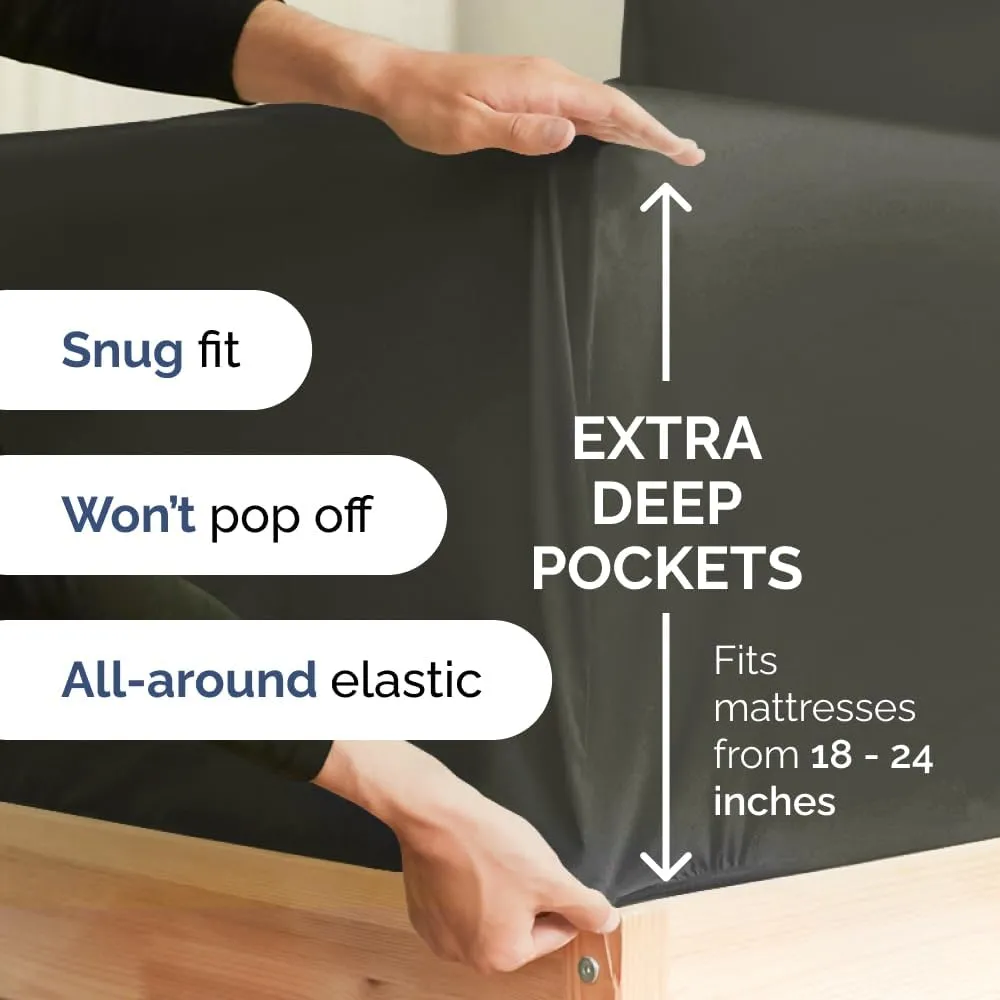 Extra Deep King Sheet Set - 6 Piece Breathable & Cooling Sheets - Hotel Luxury Bedding Set w/18-24 Inch Extra Deep Pockets - Easy & Secure Fit - Super Soft, Wrinkle Free & Comfy - Charcoal, King Size
