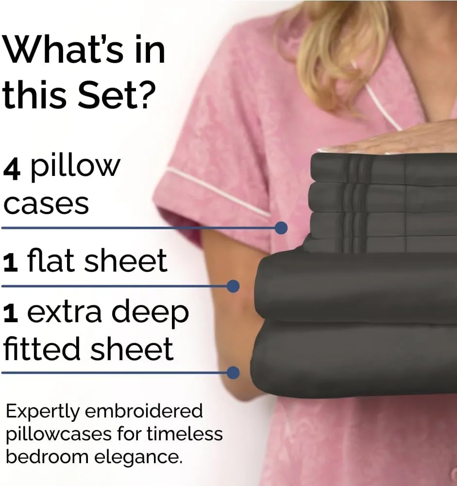 Extra Deep King Sheet Set - 6 Piece Breathable & Cooling Sheets - Hotel Luxury Bedding Set w/18-24 Inch Extra Deep Pockets - Easy & Secure Fit - Super Soft, Wrinkle Free & Comfy - Charcoal, King Size
