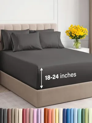 Extra Deep King Sheet Set - 6 Piece Breathable & Cooling Sheets - Hotel Luxury Bedding Set w/18-24 Inch Extra Deep Pockets - Easy & Secure Fit - Super Soft, Wrinkle Free & Comfy - Charcoal, King Size
