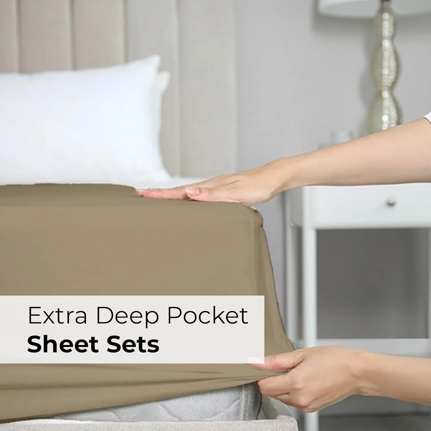 Extra Deep King Sheet Set - 6 Piece Breathable & Cooling Sheets - Hotel Luxury Bedding Set w/18-24 Inch Extra Deep Pockets - Easy & Secure Fit - Super Soft, Wrinkle Free and Comfy - Beige, King Size