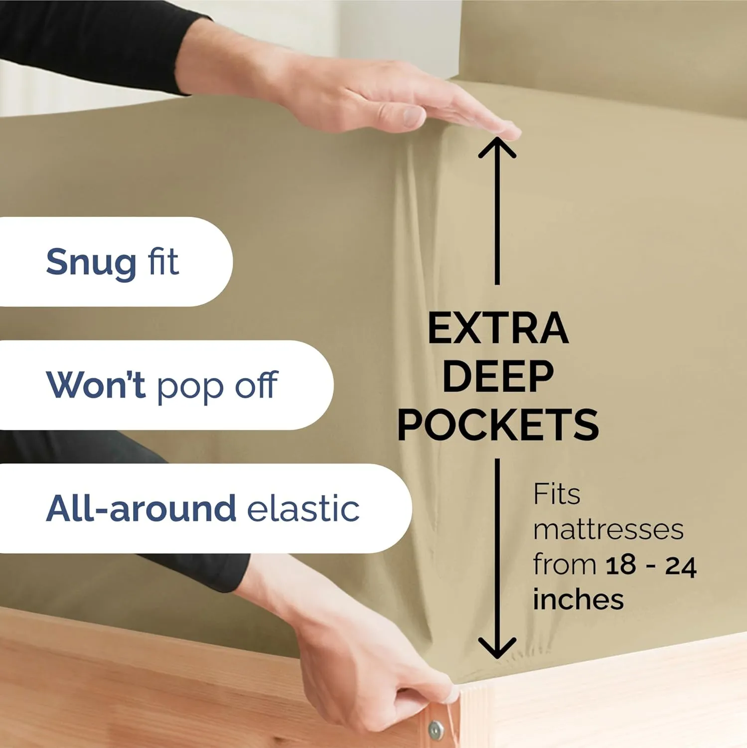 Extra Deep King Sheet Set - 6 Piece Breathable & Cooling Sheets - Hotel Luxury Bedding Set w/18-24 Inch Extra Deep Pockets - Easy & Secure Fit - Super Soft, Wrinkle Free and Comfy - Beige, King Size