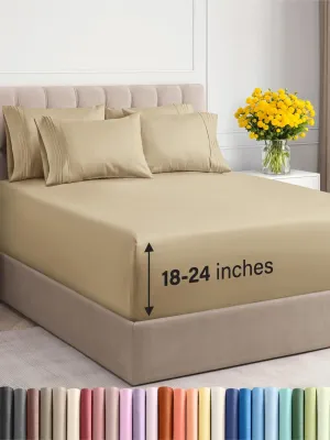 Extra Deep King Sheet Set - 6 Piece Breathable & Cooling Sheets - Hotel Luxury Bedding Set w/18-24 Inch Extra Deep Pockets - Easy & Secure Fit - Super Soft, Wrinkle Free and Comfy - Beige, King Size