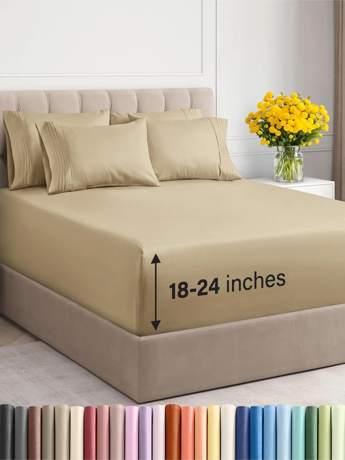 Extra Deep King Sheet Set - 6 Piece Breathable & Cooling Sheets - Hotel Luxury Bedding Set w/18-24 Inch Extra Deep Pockets - Easy & Secure Fit - Super Soft, Wrinkle Free and Comfy - Beige, King Size