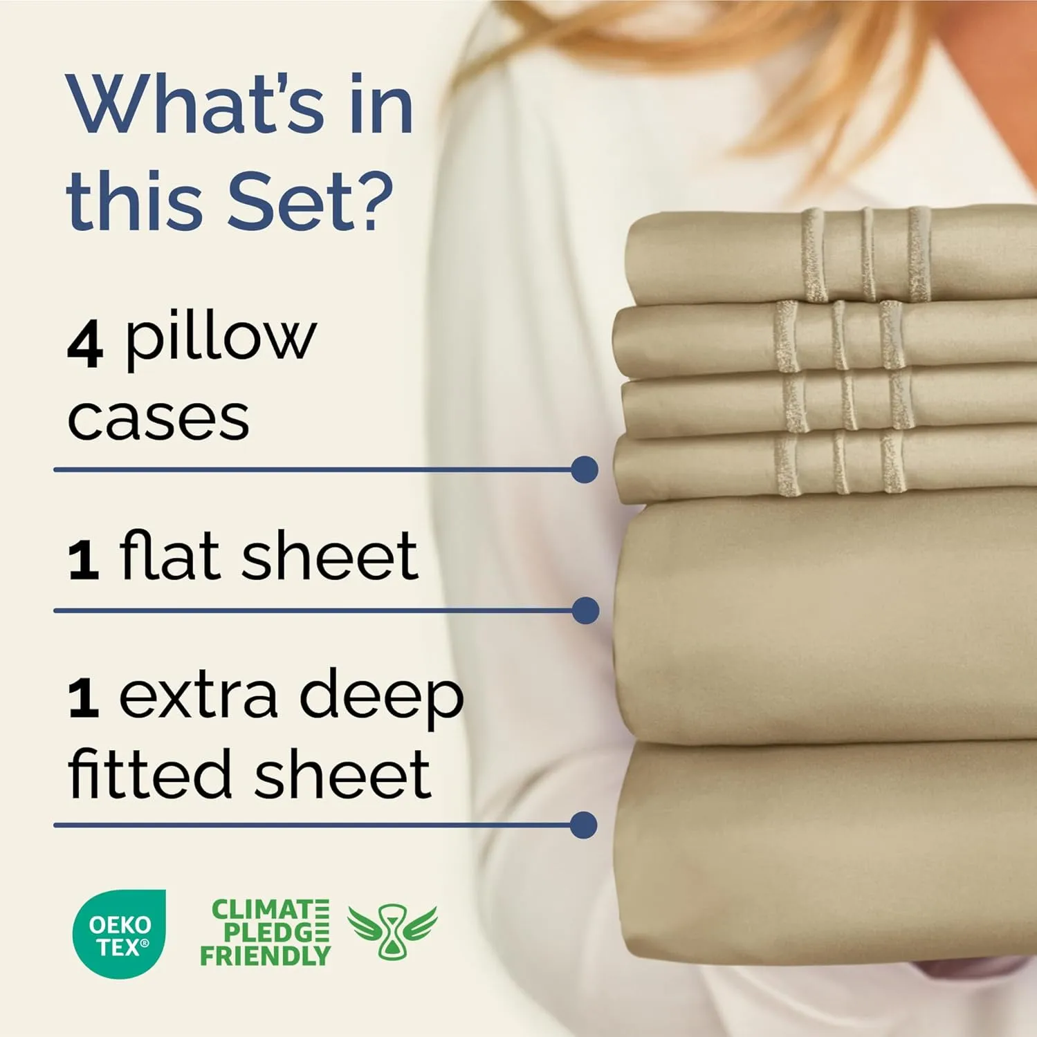 Extra Deep King Sheet Set - 6 Piece Breathable & Cooling Sheets - Hotel Luxury Bedding Set w/18-24 Inch Extra Deep Pockets - Easy & Secure Fit - Super Soft, Wrinkle Free and Comfy - Beige, King Size