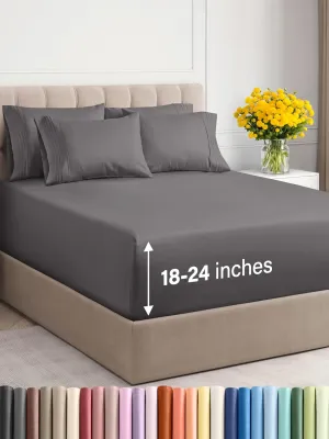 Extra Deep King Sheet Set - 6 Piece Breathable & Cooling Sheets - Hotel Luxury Bedding Set w/18-24 Inch Extra Deep Pockets - Easy & Secure Fit - Super Soft, Wrinkle Free and Comfy - Grey, King Size