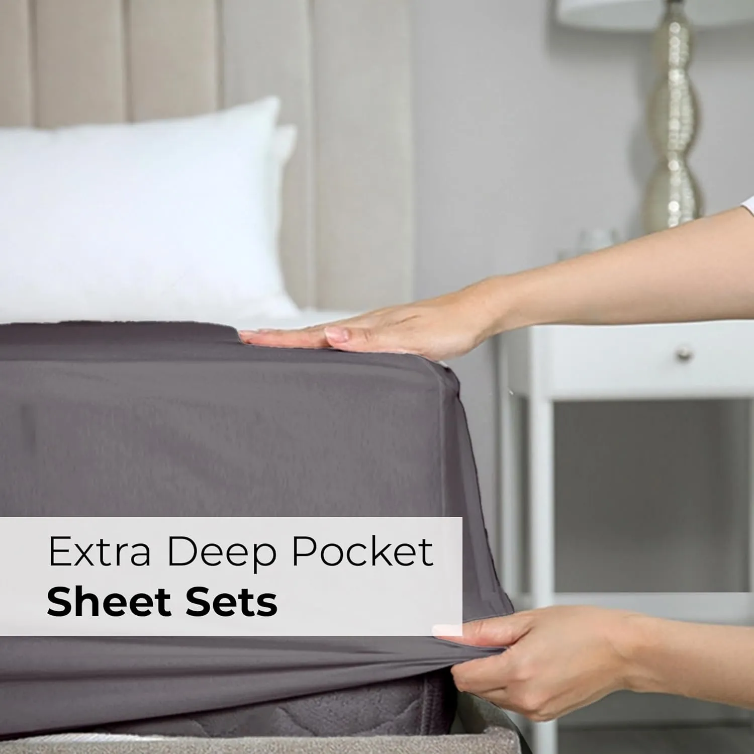 Extra Deep King Sheet Set - 6 Piece Breathable & Cooling Sheets - Hotel Luxury Bedding Set w/18-24 Inch Extra Deep Pockets - Easy & Secure Fit - Super Soft, Wrinkle Free and Comfy - Grey, King Size