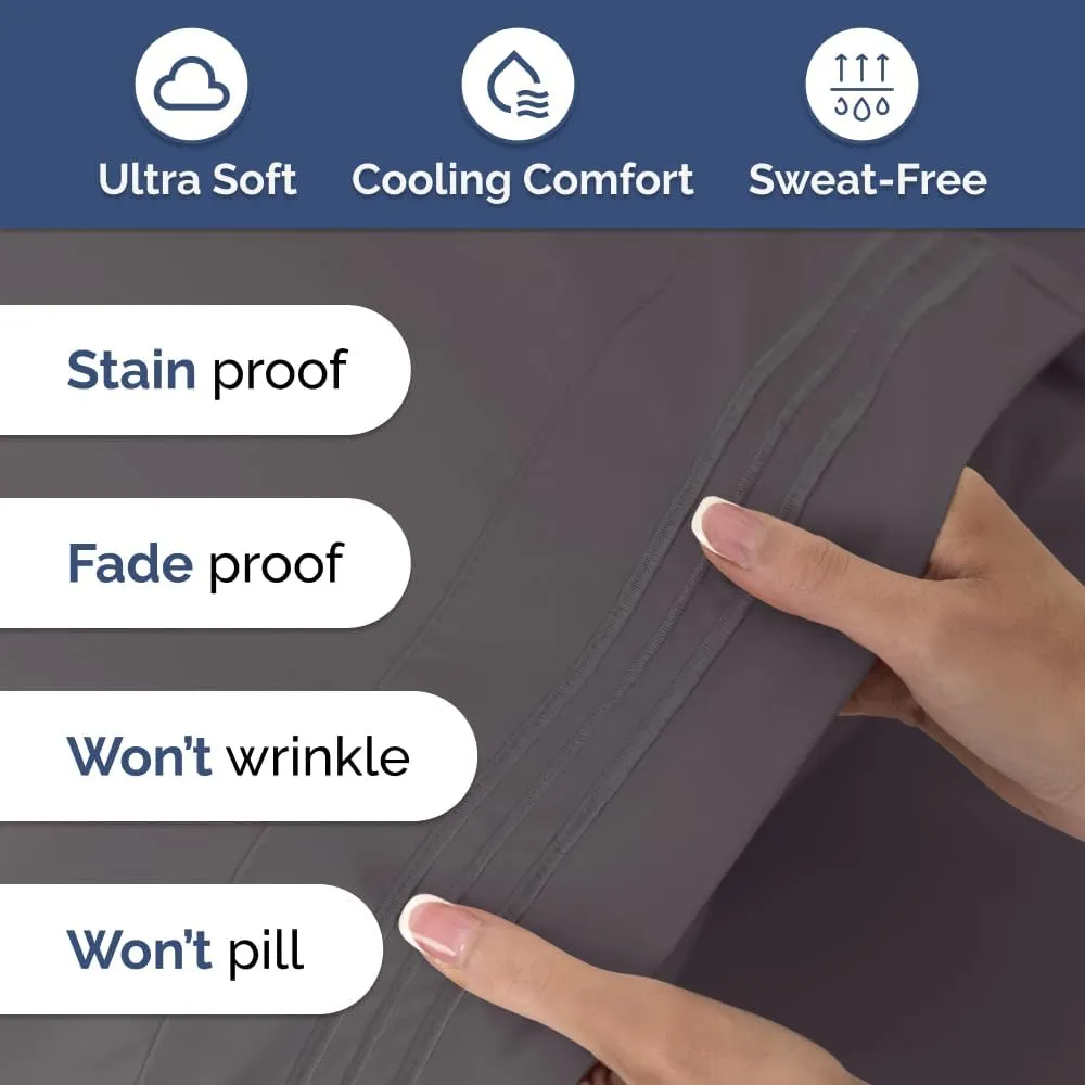 Extra Deep King Sheet Set - 6 Piece Breathable & Cooling Sheets - Hotel Luxury Bedding Set w/18-24 Inch Extra Deep Pockets - Easy & Secure Fit - Super Soft, Wrinkle Free and Comfy - Grey, King Size