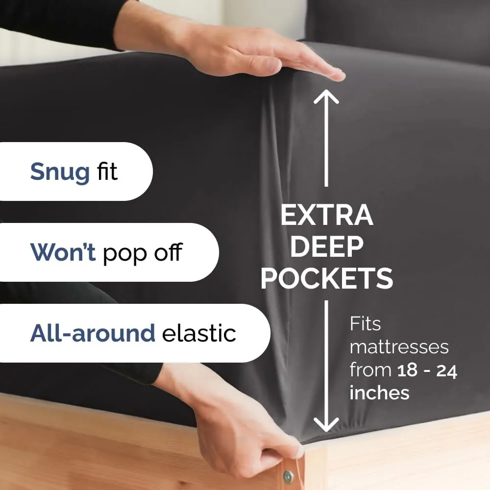 Extra Deep King Sheet Set - 6 Piece Breathable & Cooling Sheets - Hotel Luxury Bedding Set w/18-24 Inch Extra Deep Pockets - Easy & Secure Fit - Super Soft, Wrinkle Free and Comfy - Grey, King Size