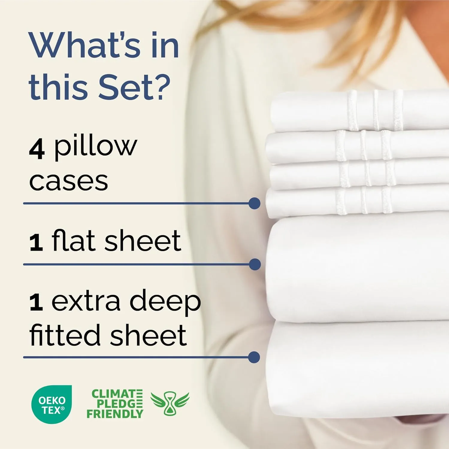 Extra Deep King Sheet Set - 6 Piece Breathable & Cooling Sheets - Hotel Luxury Bedding Set w/18-24 Inch Extra Deep Pockets - Easy Fit - Super Soft, Wrinkle Free and Comfy - Antique White, King Size