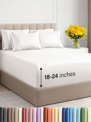 Extra Deep King Sheet Set - 6 Piece Breathable & Cooling Sheets - Hotel Luxury Bedding Set w/18-24 Inch Extra Deep Pockets - Easy Fit - Super Soft, Wrinkle Free and Comfy - Antique White, King Size