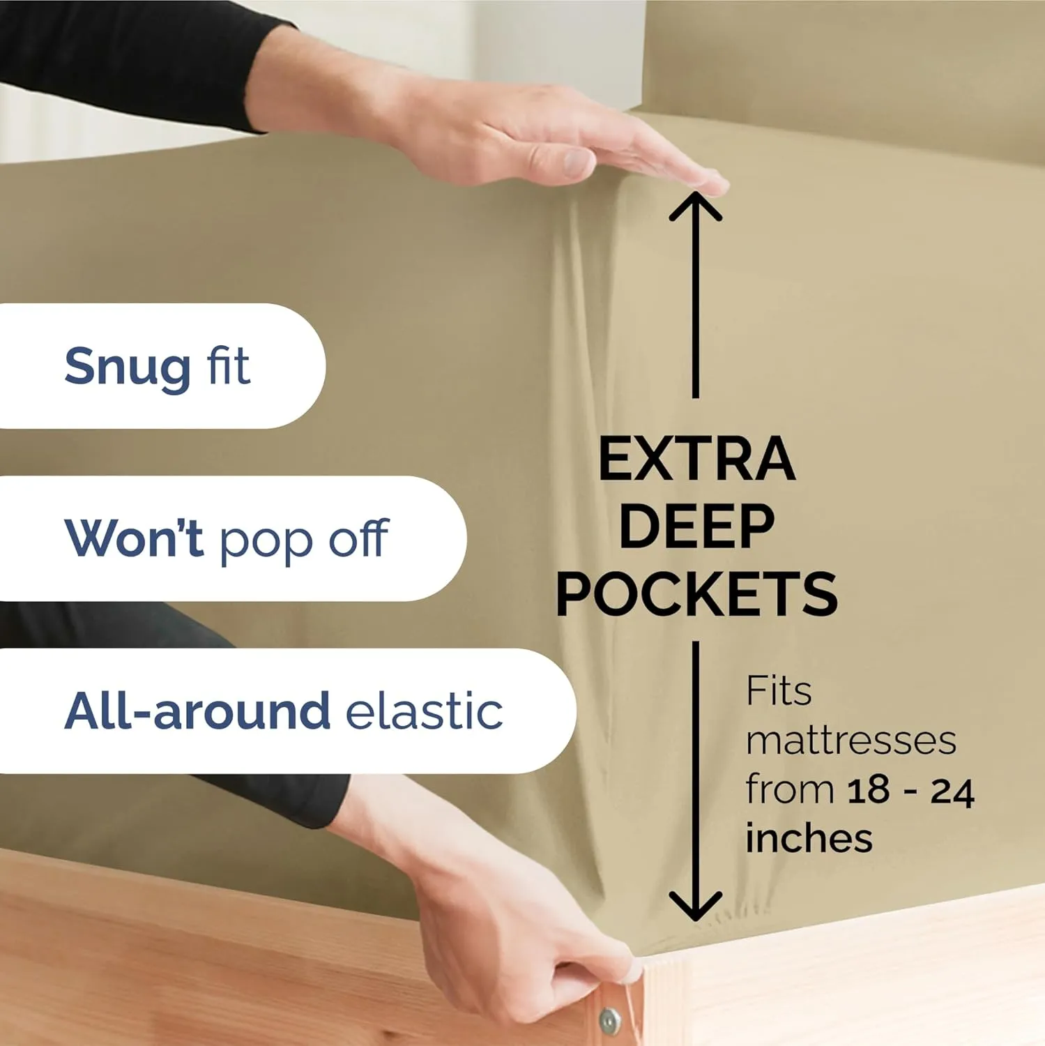 Extra Deep Pocket Queen Sheets - 4 Piece Breathable & Cooling Bed Sheets - Hotel Luxury Bed Sheet Set - Soft, Wrinkle Free & Comfy - Easily Fits Extra Deep Mattresses - Deep Pocket Beige Sheets Set