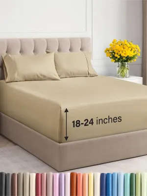 Extra Deep Pocket Queen Sheets - 4 Piece Breathable & Cooling Bed Sheets - Hotel Luxury Bed Sheet Set - Soft, Wrinkle Free & Comfy - Easily Fits Extra Deep Mattresses - Deep Pocket Beige Sheets Set