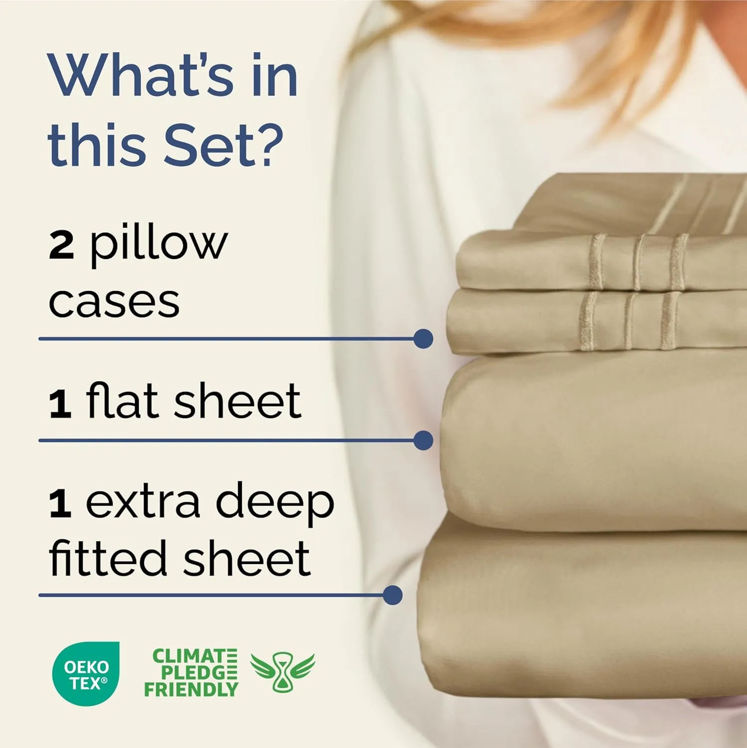 Extra Deep Pocket Queen Sheets - 4 Piece Breathable & Cooling Bed Sheets - Hotel Luxury Bed Sheet Set - Soft, Wrinkle Free & Comfy - Easily Fits Extra Deep Mattresses - Deep Pocket Beige Sheets Set