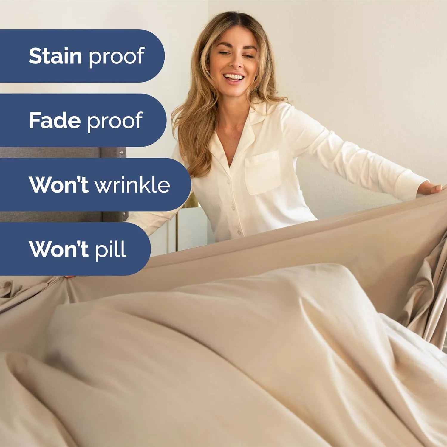 Extra Deep Pocket Queen Sheets - 4 Piece Breathable & Cooling Bed Sheets - Hotel Luxury Bed Sheet Set - Soft, Wrinkle Free & Comfy - Easily Fits Extra Deep Mattresses - Deep Pocket Cream Sheets Set
