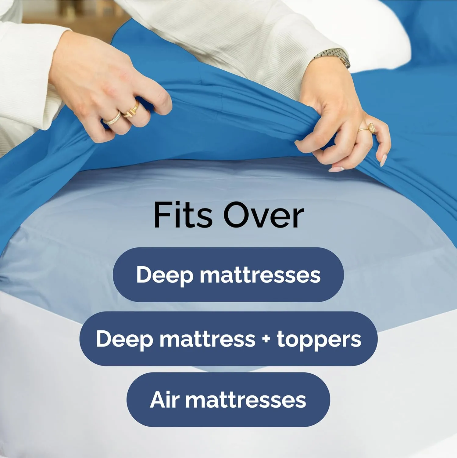Extra Deep Pocket Split King Sheets - 5 Piece Breathable & Cooling Bed Sheets - Hotel Luxury Bed Sheet Set - Soft, Wrinkle Free & Comfy - Easily Fits Extra Deep Mattresses - Denim Blue Sheets Set
