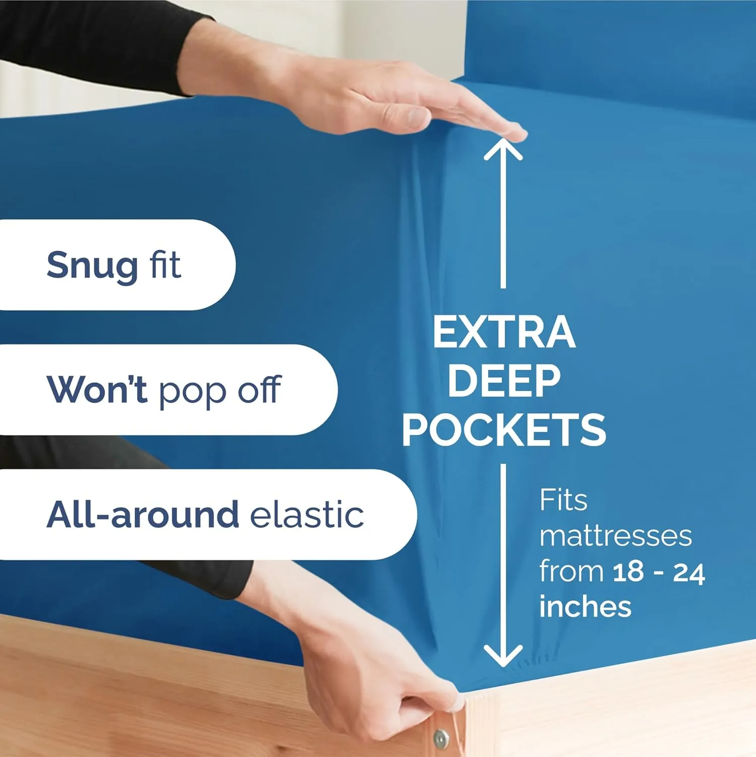 Extra Deep Pocket Split King Sheets - 5 Piece Breathable & Cooling Bed Sheets - Hotel Luxury Bed Sheet Set - Soft, Wrinkle Free & Comfy - Easily Fits Extra Deep Mattresses - Denim Blue Sheets Set