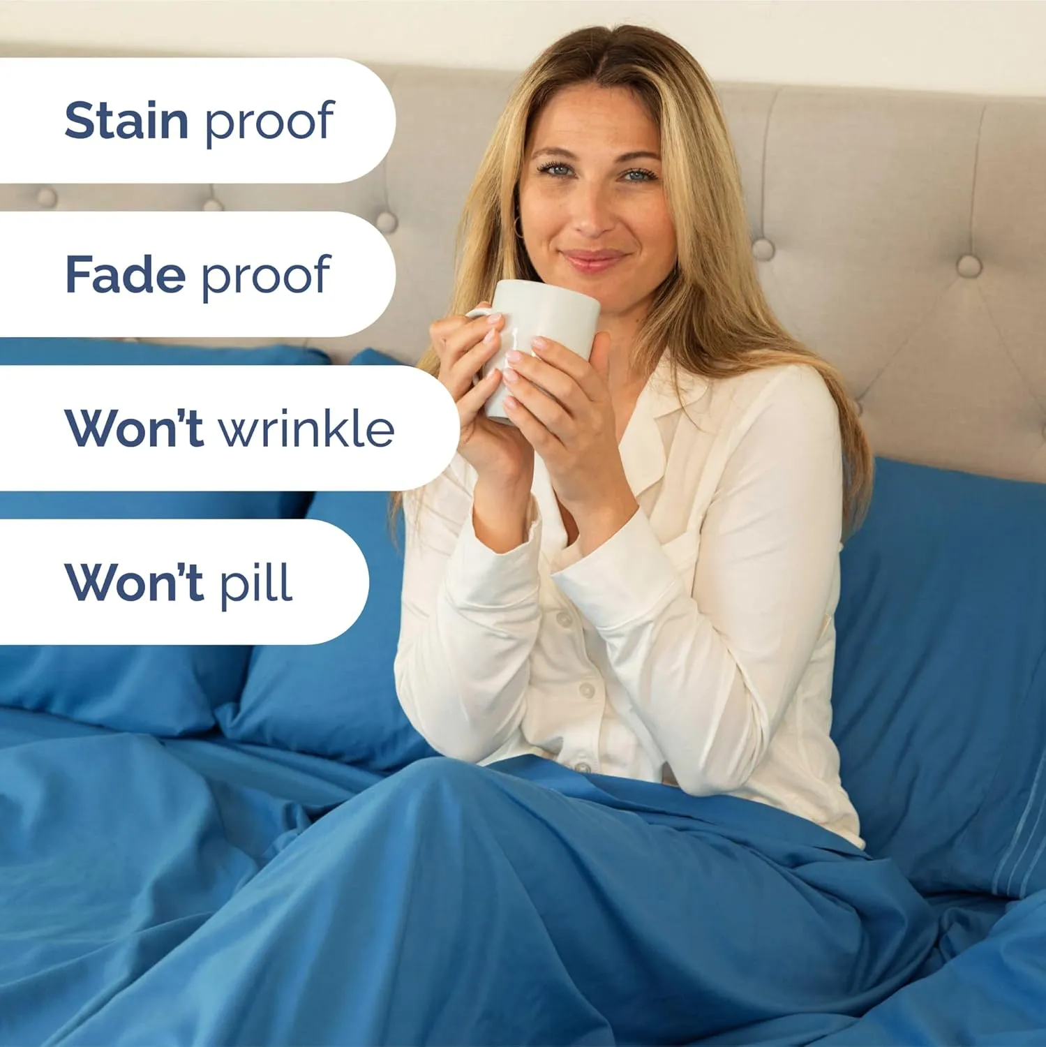 Extra Deep Pocket Split King Sheets - 5 Piece Breathable & Cooling Bed Sheets - Hotel Luxury Bed Sheet Set - Soft, Wrinkle Free & Comfy - Easily Fits Extra Deep Mattresses - Denim Blue Sheets Set