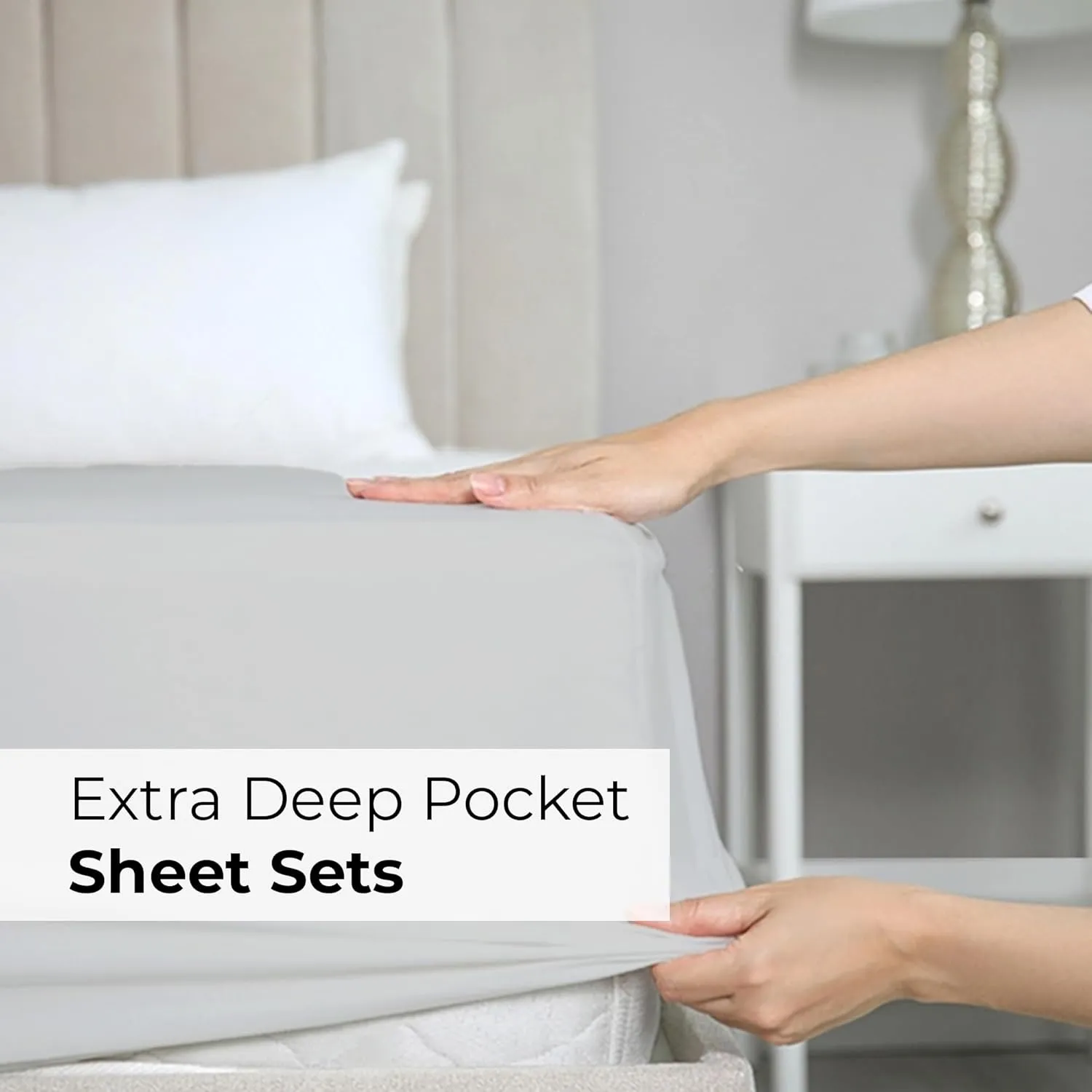 Extra Deep Queen Sheet Set - 6 Piece Breathable & Cooling Sheets - Hotel Luxury Bedding Set w/18-24 Inch Extra Deep Pockets - Easy Fit - Super Soft, Wrinkle Free and Comfy - French Grey, Queen Size
