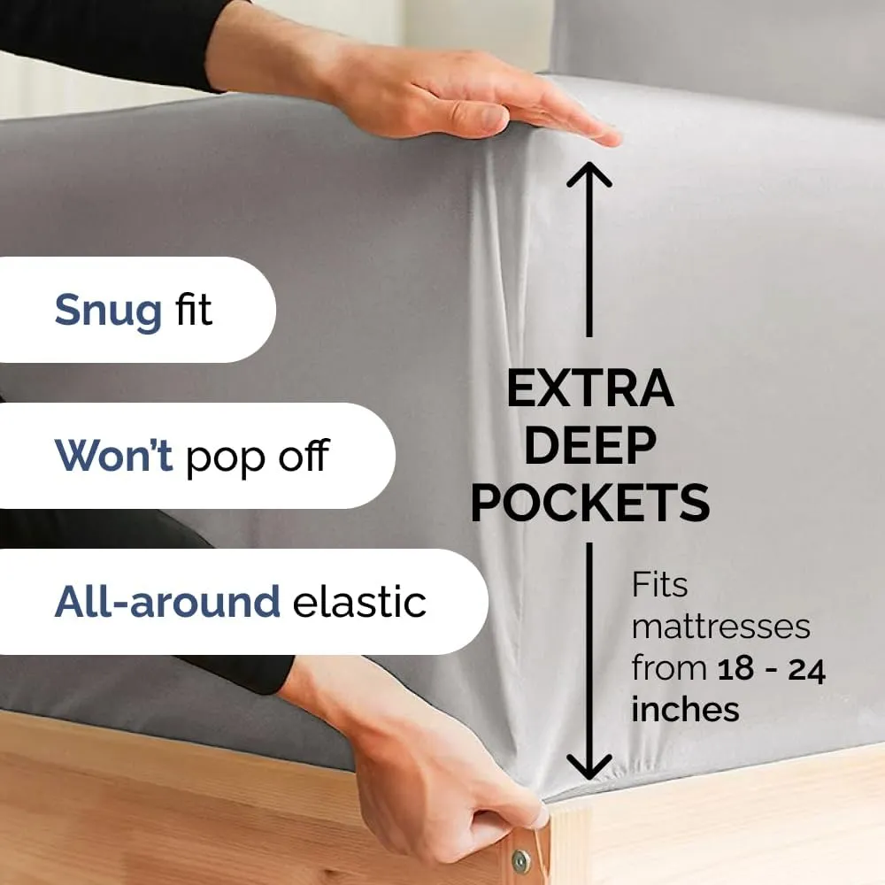 Extra Deep Queen Sheet Set - 6 Piece Breathable & Cooling Sheets - Hotel Luxury Bedding Set w/18-24 Inch Extra Deep Pockets - Easy Fit - Super Soft, Wrinkle Free and Comfy - French Grey, Queen Size