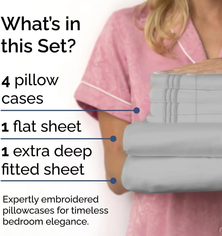 Extra Deep Queen Sheet Set - 6 Piece Breathable & Cooling Sheets - Hotel Luxury Bedding Set w/18-24 Inch Extra Deep Pockets - Easy Fit - Super Soft, Wrinkle Free and Comfy - French Grey, Queen Size