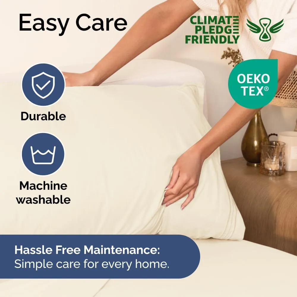 Extra Deep Queen Sheet Set - 6 Piece Breathable & Cooling Sheets - Hotel Luxury Bedding Set with 18-24 Inch Extra Deep Pockets - Easy Fit - Super Soft, Wrinkle Free and Comfy - Off White, Queen Size