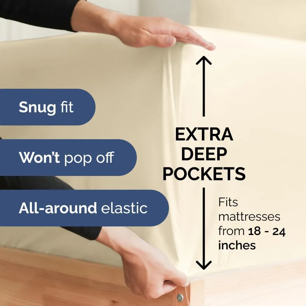 Extra Deep Queen Sheet Set - 6 Piece Breathable & Cooling Sheets - Hotel Luxury Bedding Set with 18-24 Inch Extra Deep Pockets - Easy Fit - Super Soft, Wrinkle Free and Comfy - Off White, Queen Size
