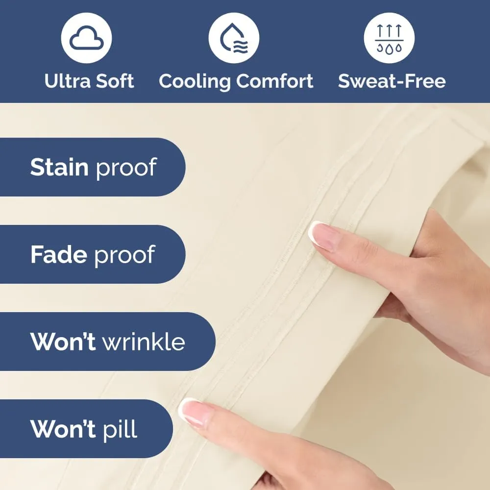 Extra Deep Queen Sheet Set - 6 Piece Breathable & Cooling Sheets - Hotel Luxury Bedding Set with 18-24 Inch Extra Deep Pockets - Easy Fit - Super Soft, Wrinkle Free and Comfy - Off White, Queen Size