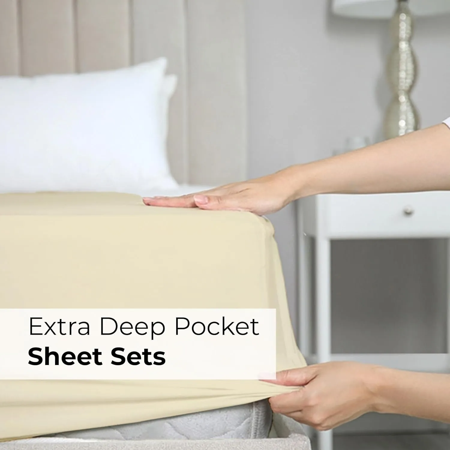 Extra Deep Queen Sheet Set - 6 Piece Breathable & Cooling Sheets - Hotel Luxury Bedding Set with 18-24 Inch Extra Deep Pockets - Easy Fit - Super Soft, Wrinkle Free and Comfy - Off White, Queen Size