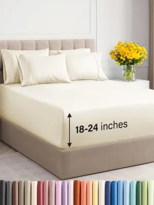 Extra Deep Queen Sheet Set - 6 Piece Breathable & Cooling Sheets - Hotel Luxury Bedding Set with 18-24 Inch Extra Deep Pockets - Easy Fit - Super Soft, Wrinkle Free and Comfy - Off White, Queen Size