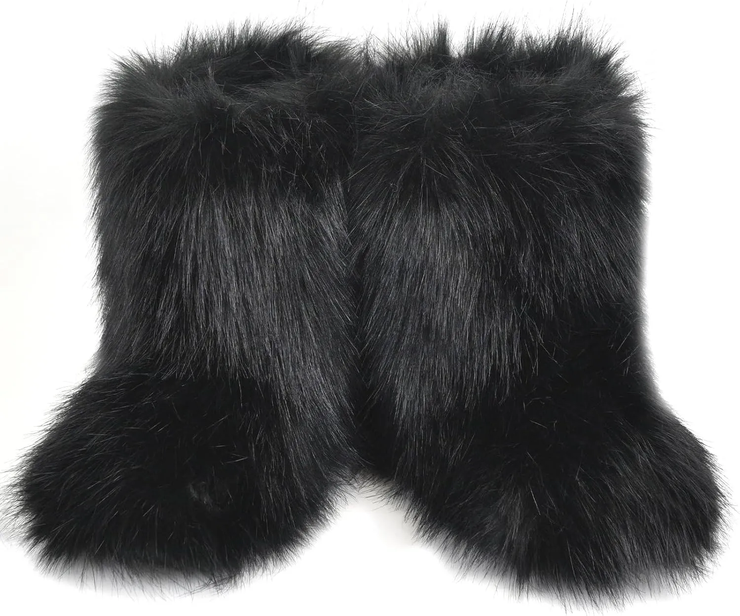 Fashion Fur Boots,Flat Heel Comfy Plush Warm Snow Booties,2025 Winter Outdoors Furry Boots,Mid-Calf Faux fur Boot for Women.