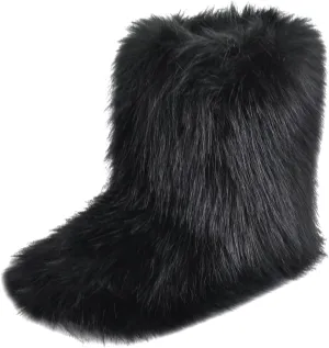 Fashion Fur Boots,Flat Heel Comfy Plush Warm Snow Booties,2025 Winter Outdoors Furry Boots,Mid-Calf Faux fur Boot for Women.