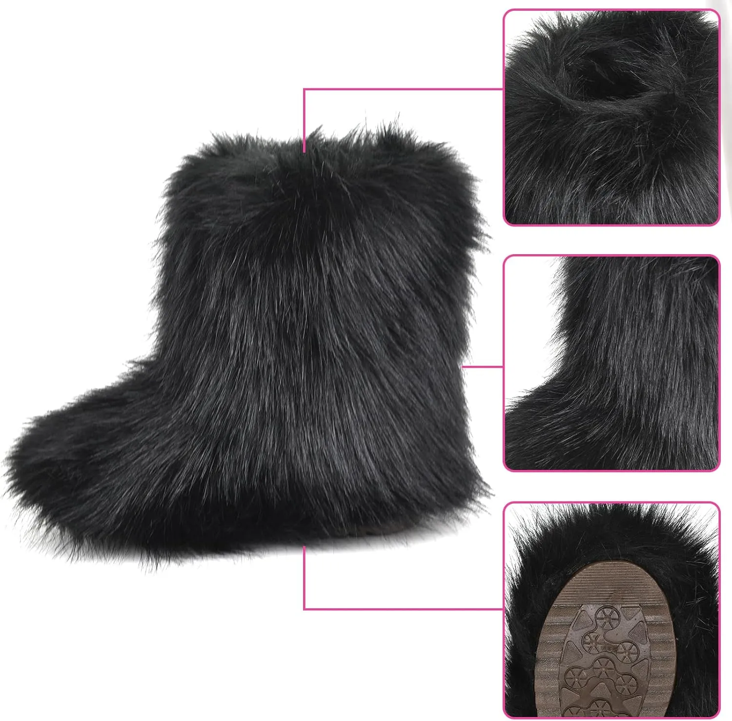 Fashion Fur Boots,Flat Heel Comfy Plush Warm Snow Booties,2025 Winter Outdoors Furry Boots,Mid-Calf Faux fur Boot for Women.