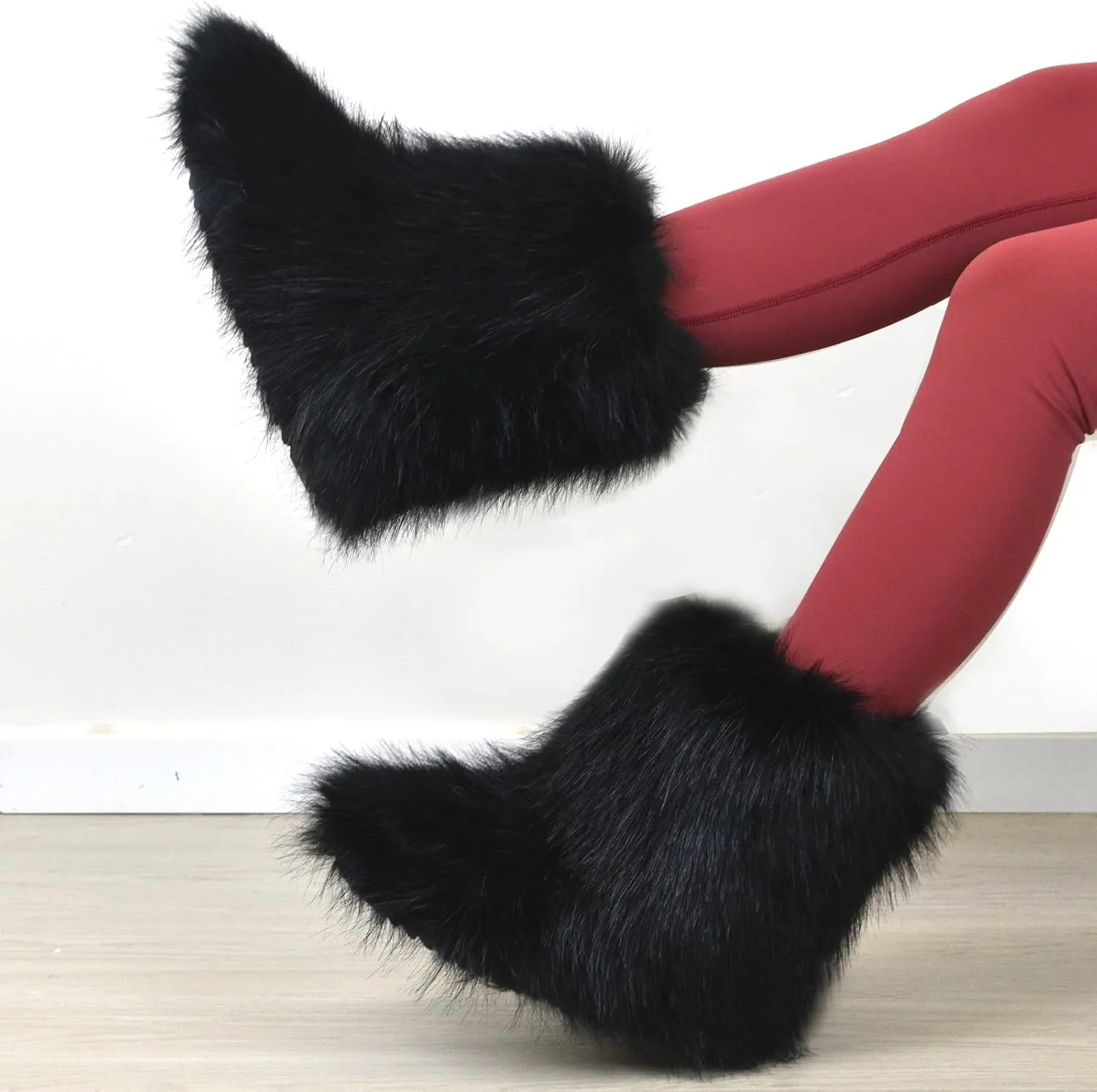Fashion Fur Boots,Flat Heel Comfy Plush Warm Snow Booties,2025 Winter Outdoors Furry Boots,Mid-Calf Faux fur Boot for Women.