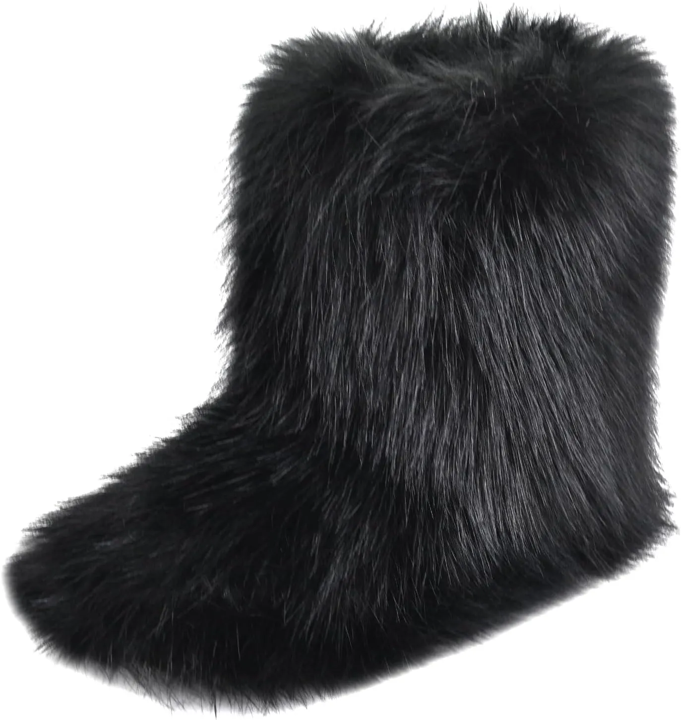 Fashion Fur Boots,Flat Heel Comfy Plush Warm Snow Booties,2025 Winter Outdoors Furry Boots,Mid-Calf Faux fur Boot for Women.