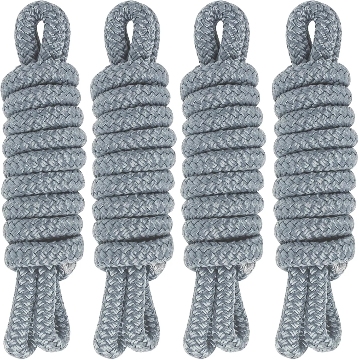 Fender Lines 6' x 3/8" Double Braided Boat Fender Lines 4 Pack, Boat Bumper Rope/Boat Fender Rope 9 Colors Boat Ropes for Docking with 5'' Eyelet Premium Dock Lines for Boats - Grey