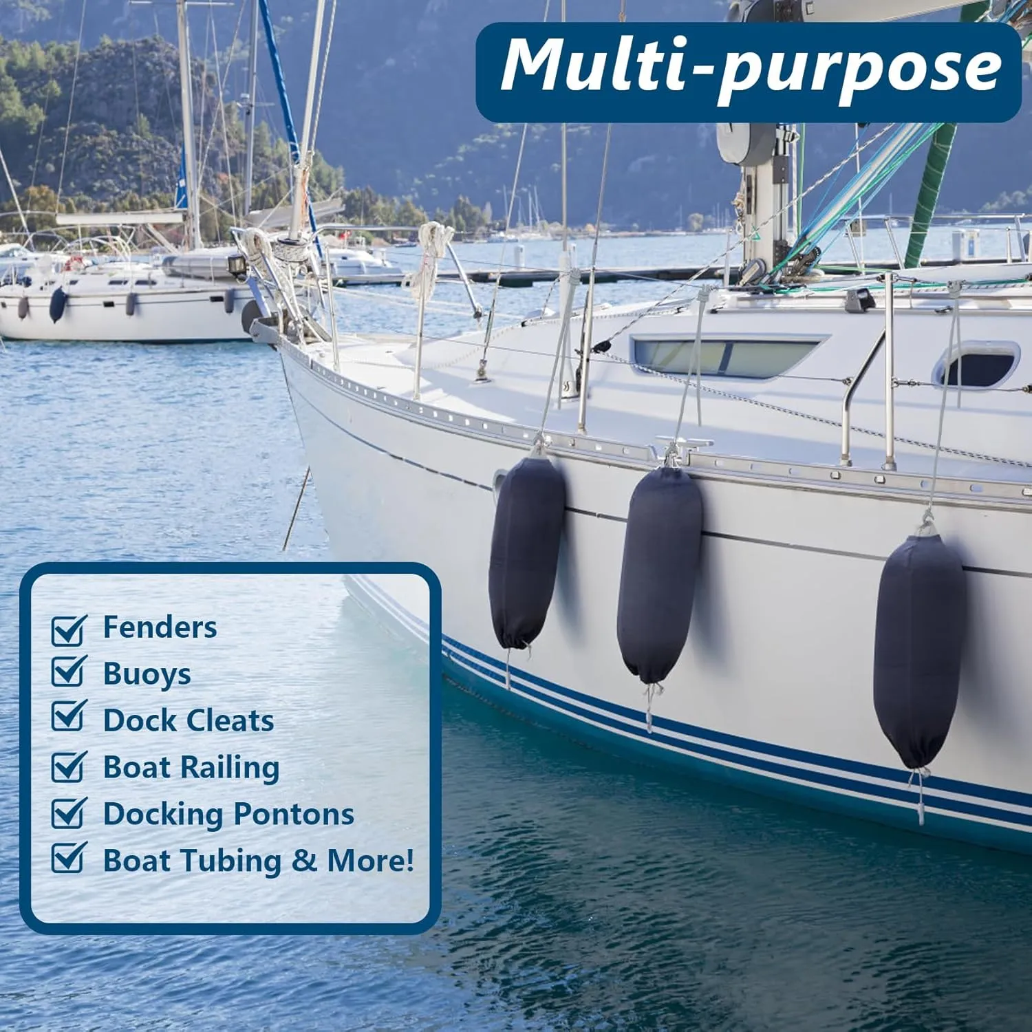 Fender Lines 6' x 3/8" Double Braided Boat Fender Lines 4 Pack, Boat Bumper Rope/Boat Fender Rope 9 Colors Boat Ropes for Docking with 5'' Eyelet Premium Dock Lines for Boats - Grey