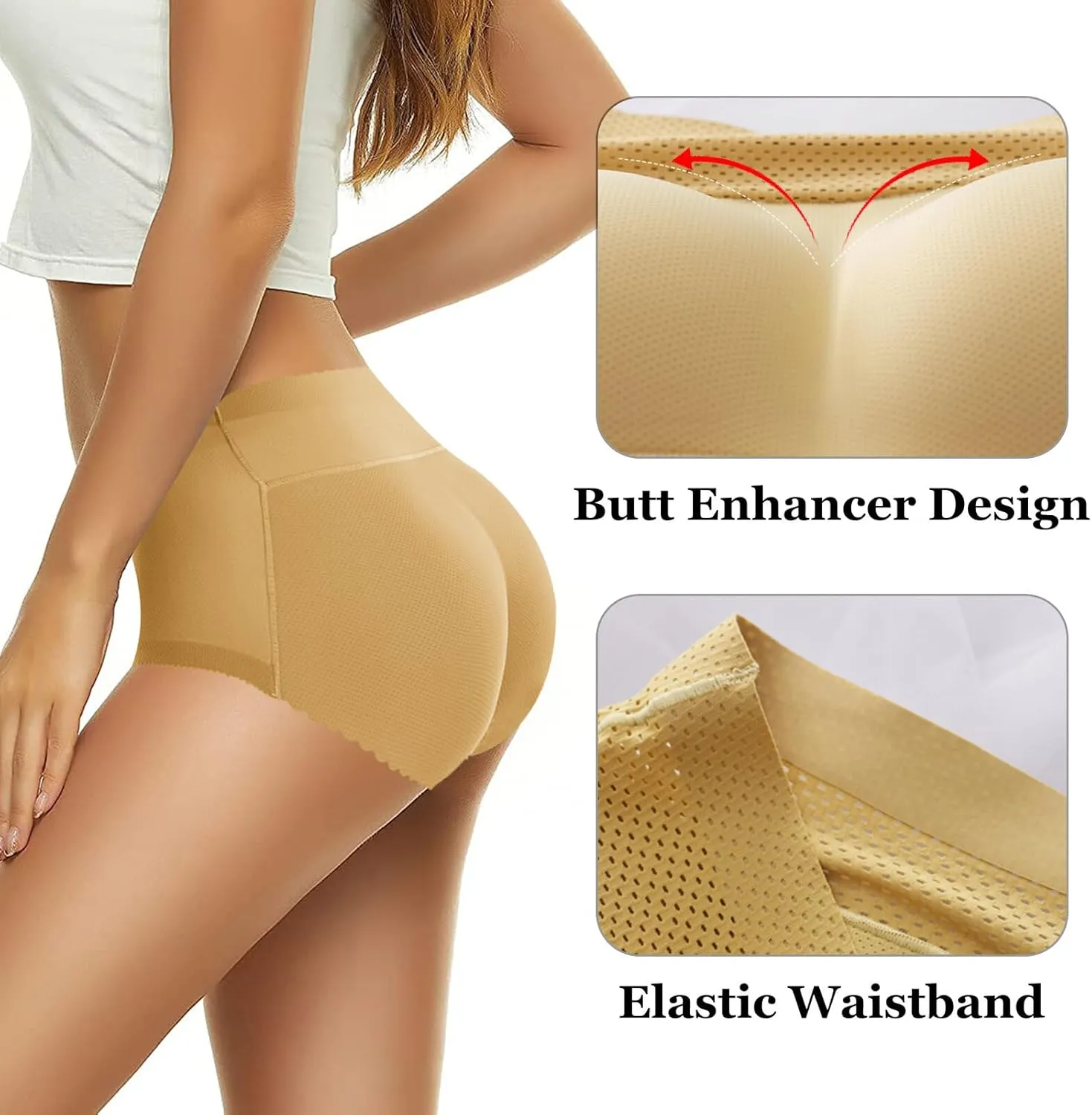 FEOYA Butt Lifter Panties Seamless Padded Underwear Women Butt Pads High Waist Tummy Control Shapewear - Pack of 2