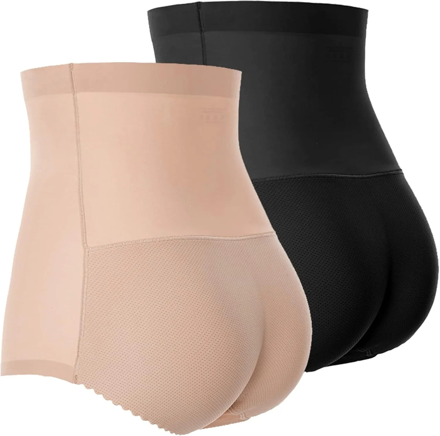 FEOYA Butt Lifter Panties Seamless Padded Underwear Women Butt Pads High Waist Tummy Control Shapewear - Pack of 2