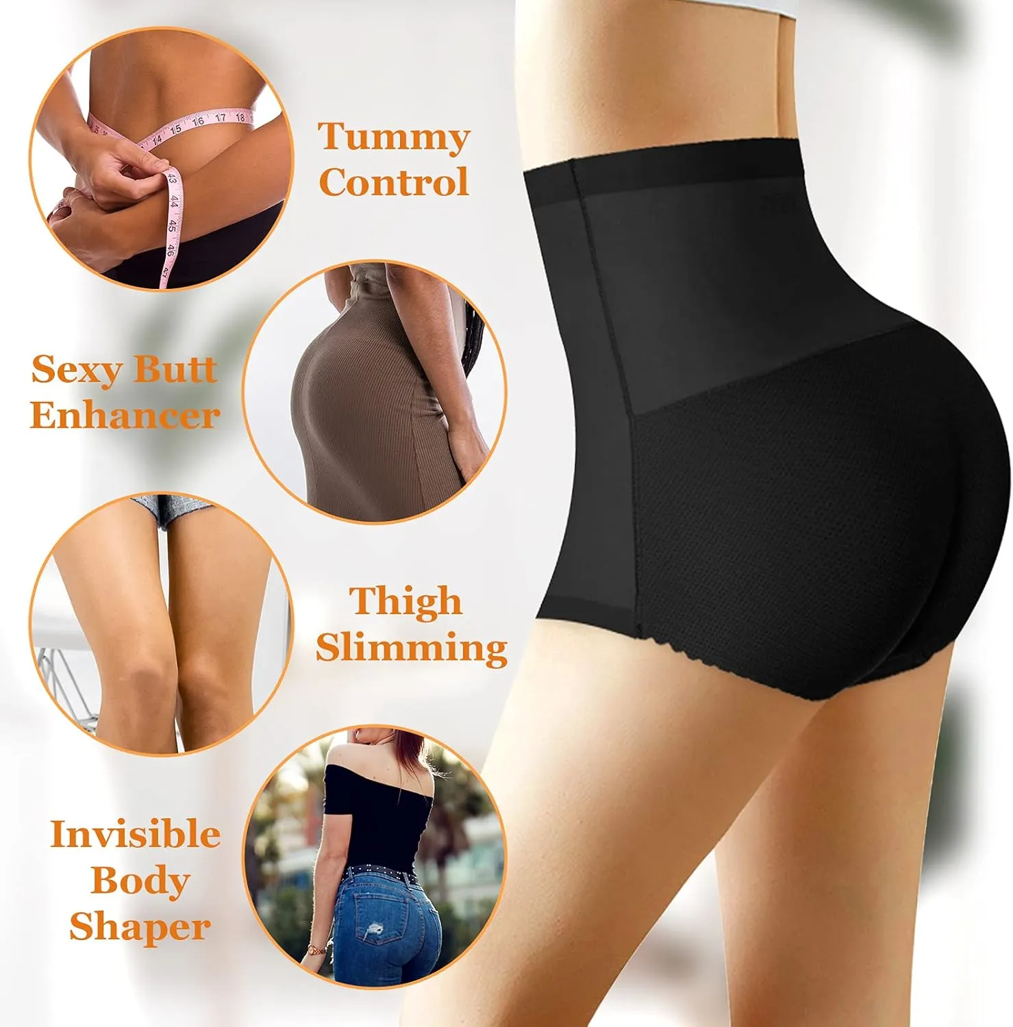 FEOYA Butt Lifter Panties Seamless Padded Underwear Women Butt Pads High Waist Tummy Control Shapewear - Pack of 2