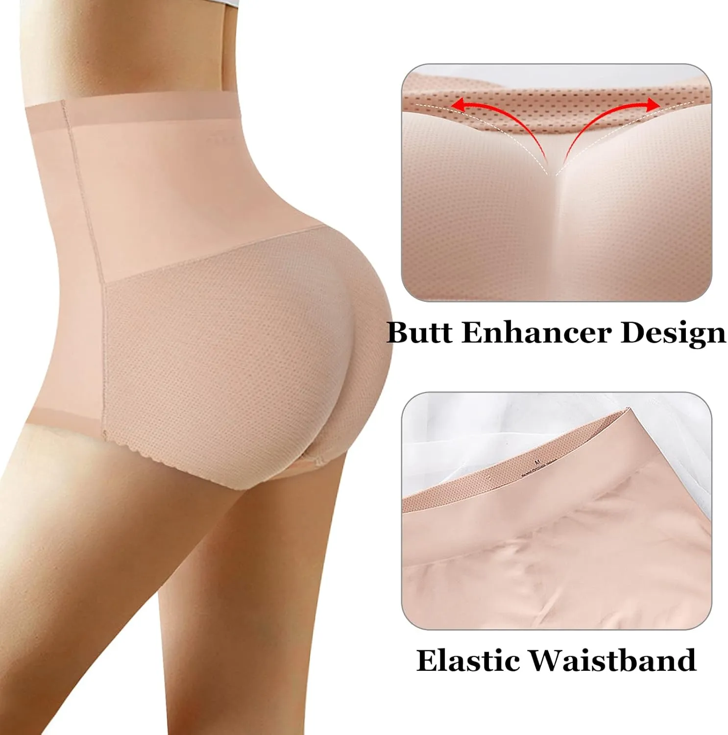 FEOYA Butt Lifter Panties Seamless Padded Underwear Women Butt Pads High Waist Tummy Control Shapewear - Pack of 2