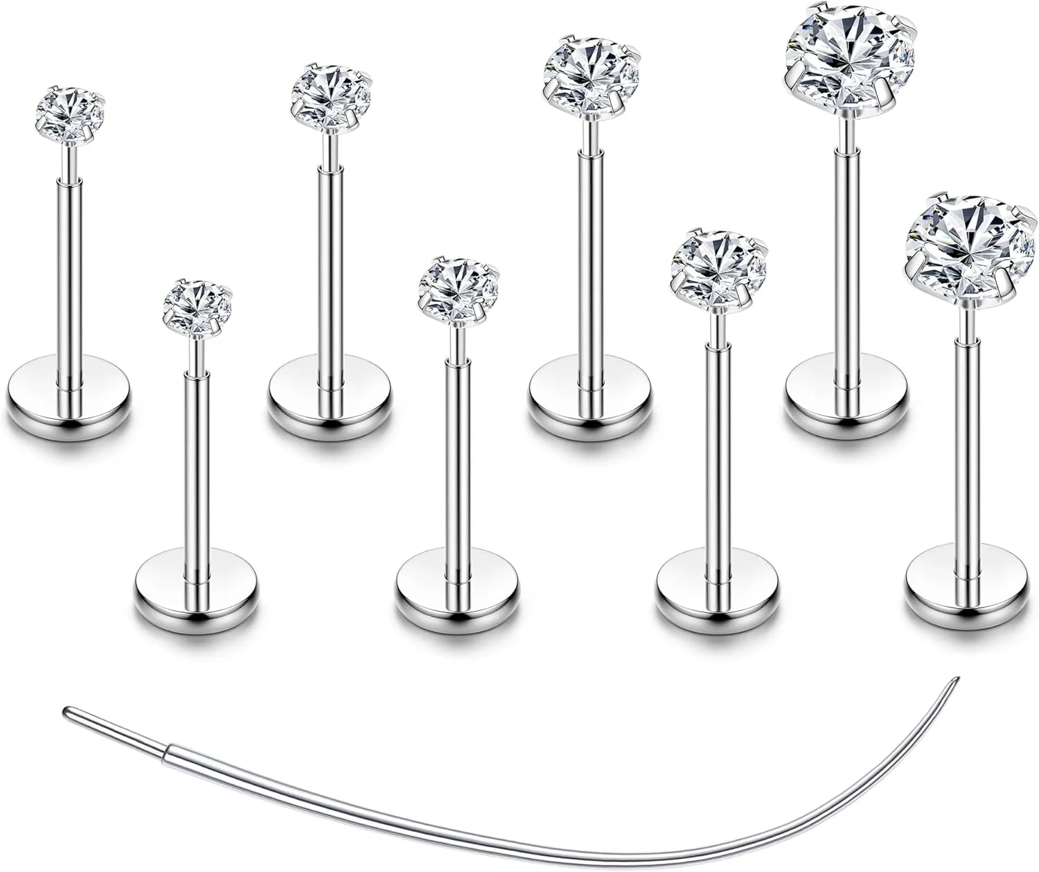 Flat Back Earrings Stud G23 Titanium Threadless Piercing Kit - Cartilage Earrings for Women Men - Hypoallergenic Tragus | Conch | Rook | Daith | Medusa | Lip | Labret | Nose Piercings Jewelry