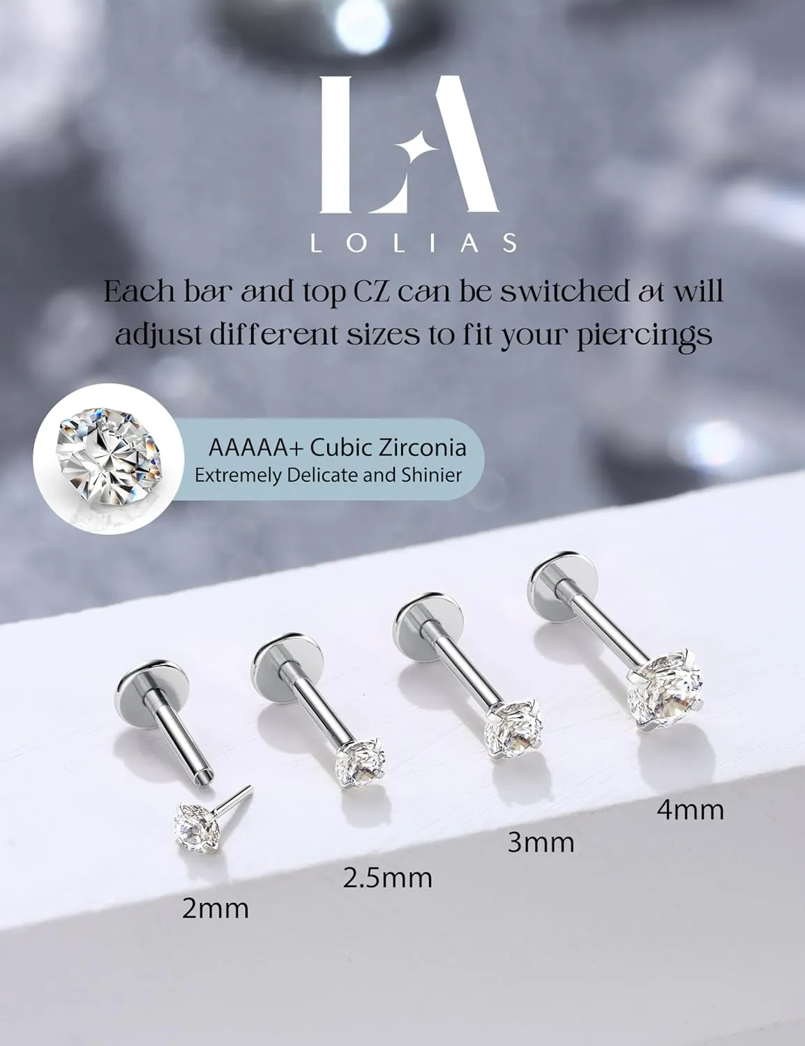 Flat Back Earrings Stud G23 Titanium Threadless Piercing Kit - Cartilage Earrings for Women Men - Hypoallergenic Tragus | Conch | Rook | Daith | Medusa | Lip | Labret | Nose Piercings Jewelry