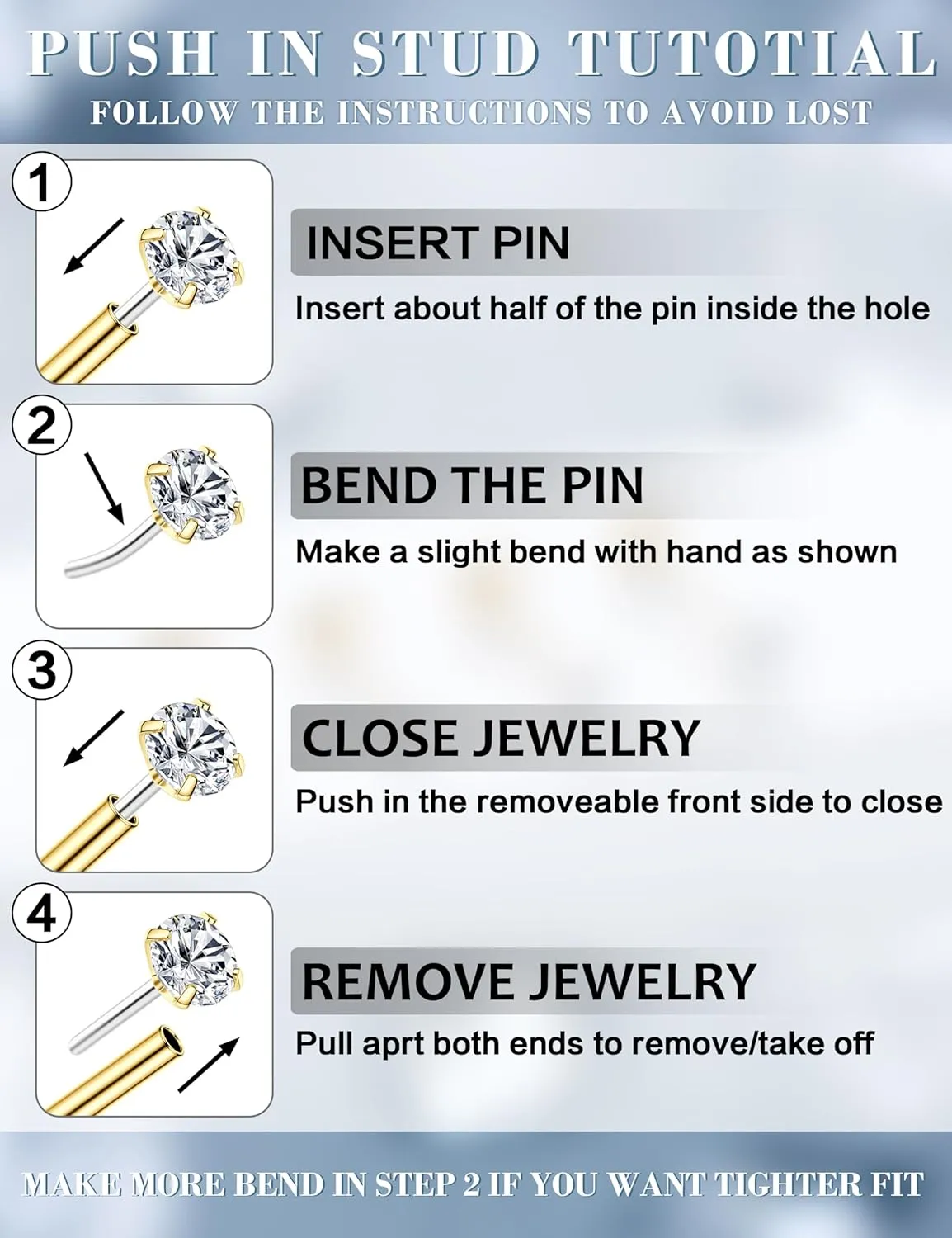 Flat Back Earrings Stud G23 Titanium Threadless Piercing Kit - Cartilage Earrings for Women Men - Hypoallergenic Tragus | Conch | Rook | Daith | Medusa | Lip | Labret | Nose Piercings Jewelry