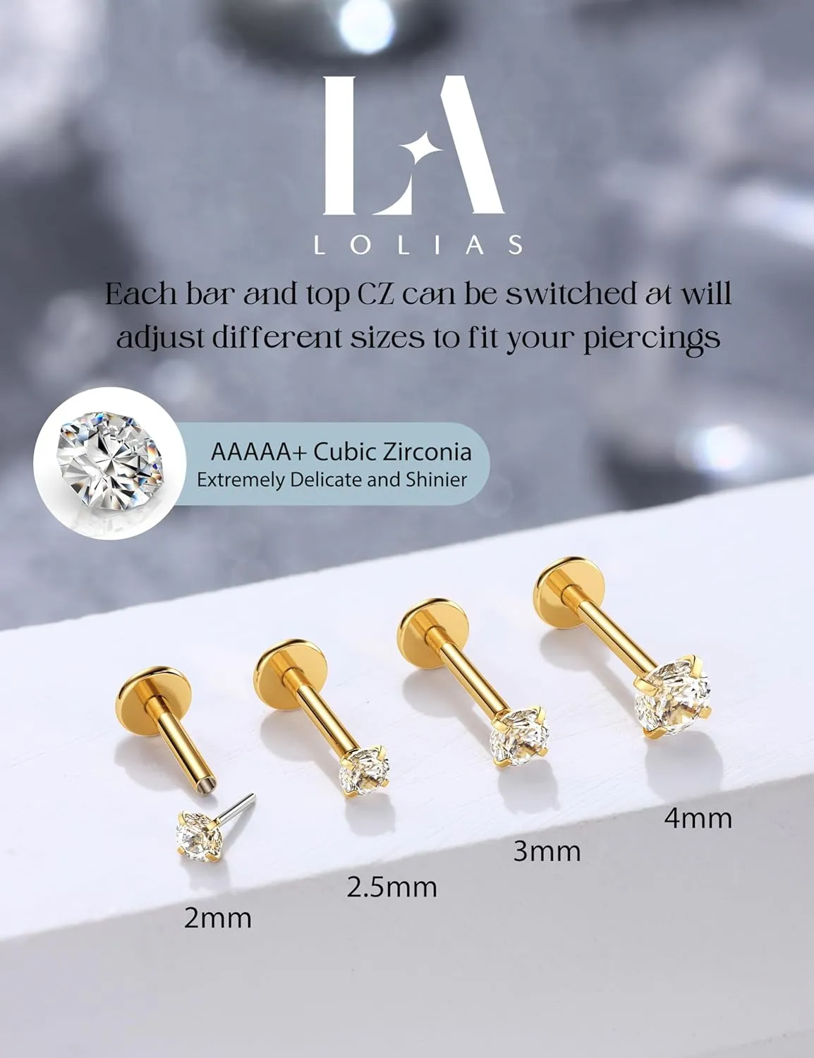 Flat Back Earrings Stud G23 Titanium Threadless Piercing Kit - Cartilage Earrings for Women Men - Hypoallergenic Tragus | Conch | Rook | Daith | Medusa | Lip | Labret | Nose Piercings Jewelry