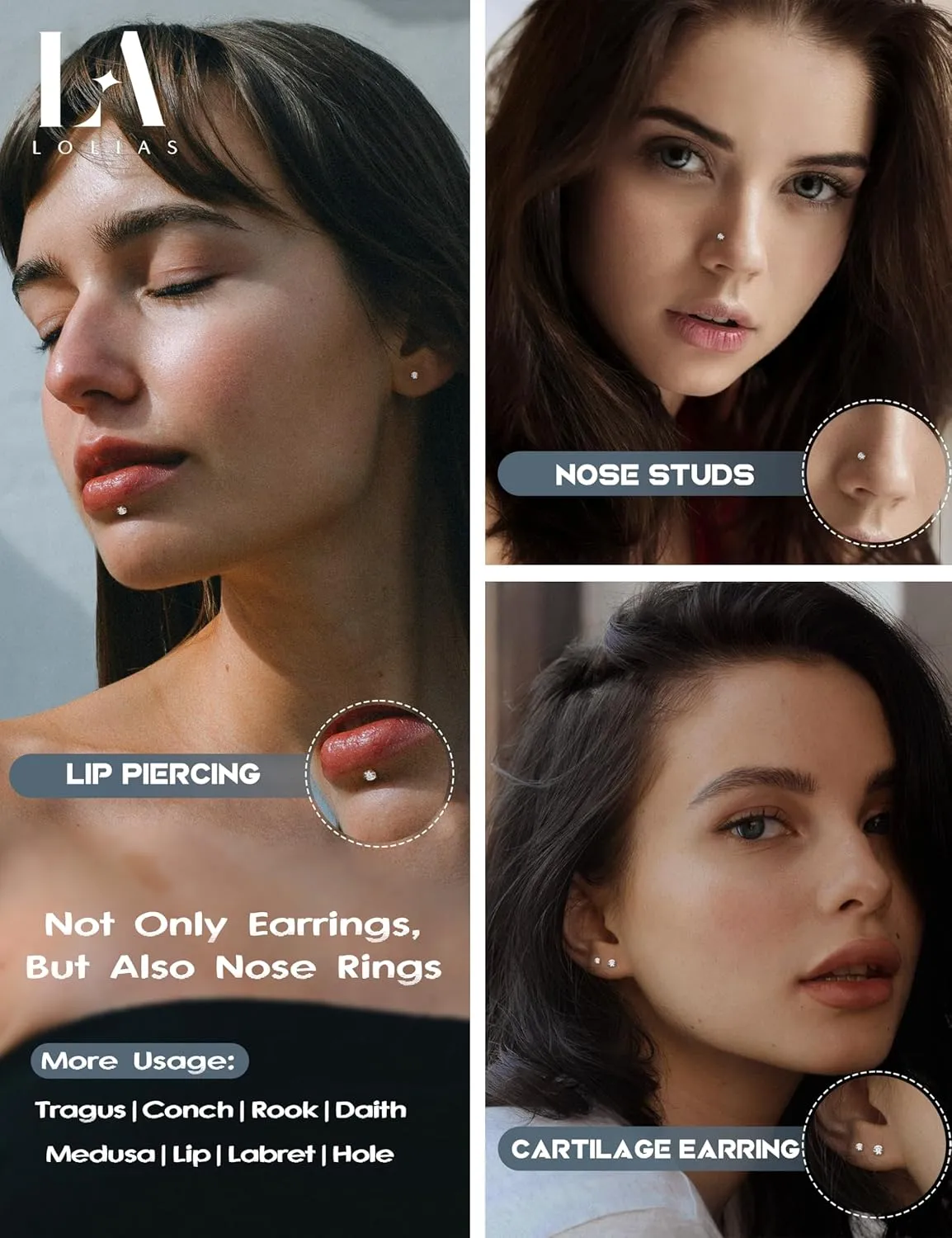 Flat Back Earrings Stud G23 Titanium Threadless Piercing Kit - Cartilage Earrings for Women Men - Hypoallergenic Tragus | Conch | Rook | Daith | Medusa | Lip | Labret | Nose Piercings Jewelry