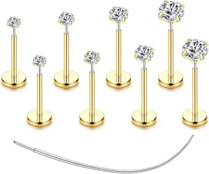 Flat Back Earrings Stud G23 Titanium Threadless Piercing Kit - Cartilage Earrings for Women Men - Hypoallergenic Tragus | Conch | Rook | Daith | Medusa | Lip | Labret | Nose Piercings Jewelry
